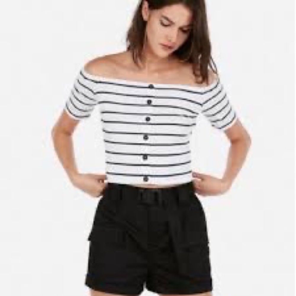 Express X Olivia Culpo Black and White Striped Shirt
